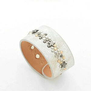 Silver Leather Star Rivet Cuff